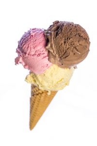 ice cream cone with three scoops